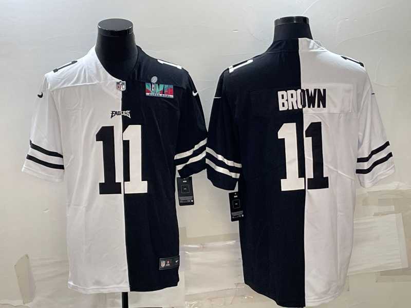 Men%27s Philadelphia Eagles #11 A.J. Brown Black & White Split Super Bowl LVII Patch Limited Stitched Jersey->kansas city chiefs->NFL Jersey